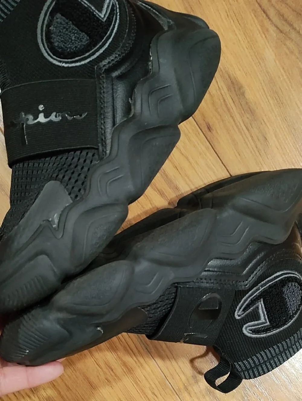 Champion Kids Black High-Top Knit Strap Sneakers